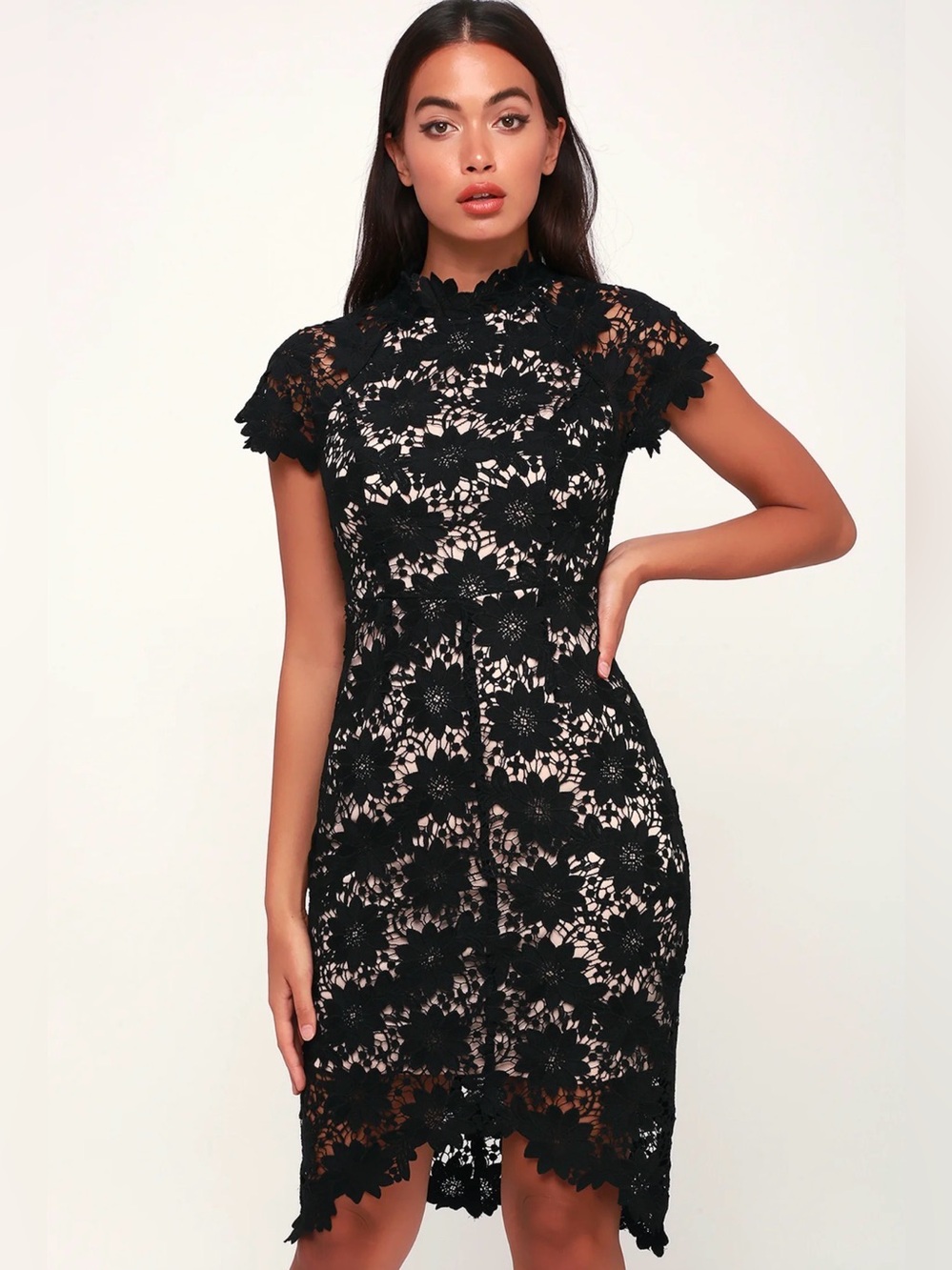 Lulus Bold Love Black And Nude Lace Bodycon Dress - Size XS